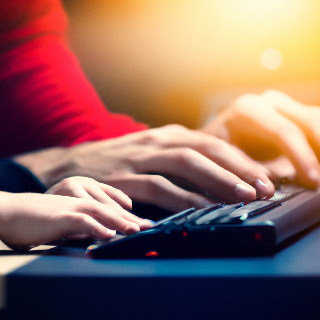 Mentor guiding a child during pair programming with hands on keyboard